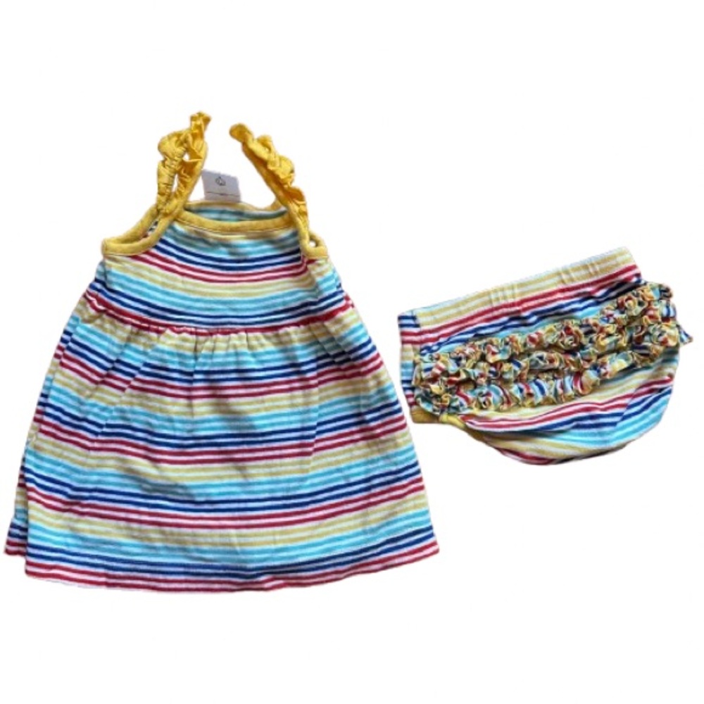 Hanna Andersson Colorful Striped Girls Dress and Bloomers Set 6-12m